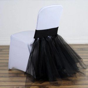 Black Spandex Chair Tutu Cover Skirt, Wedding Event 300 Chair Decor